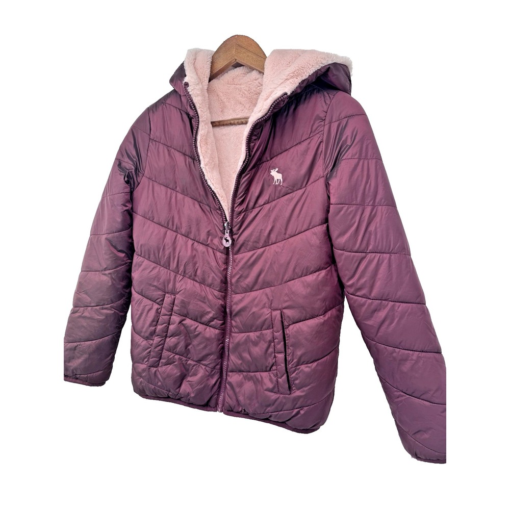 Abercrombie Kids Girls Zip Up Puffer Hooded Jacket Long Sleeve Burgundy Flaw